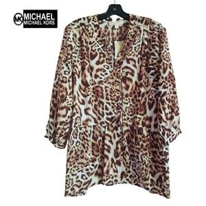 Michael Kors NEW Bohemian Leopard Peplum Babydoll Top 12